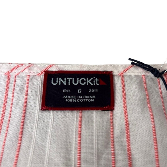UNTUCKit Women’s Pink Pinstripe Cotton Tunic Top 3/4 Sleeve Sz 6 - Picture 3 of 4